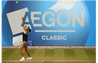 BIRMINGHAM, ENGLAND - JUNE 14:  Shuai Zhang of China serves in her semi-final match against Ana Ivanovic of Serbia during day six of the Aegon Classic at Edgbaston Priory Club on June 14, 2014 in Birmingham, England.  (Photo by Jordan Mansfield/Getty Images for Aegon)